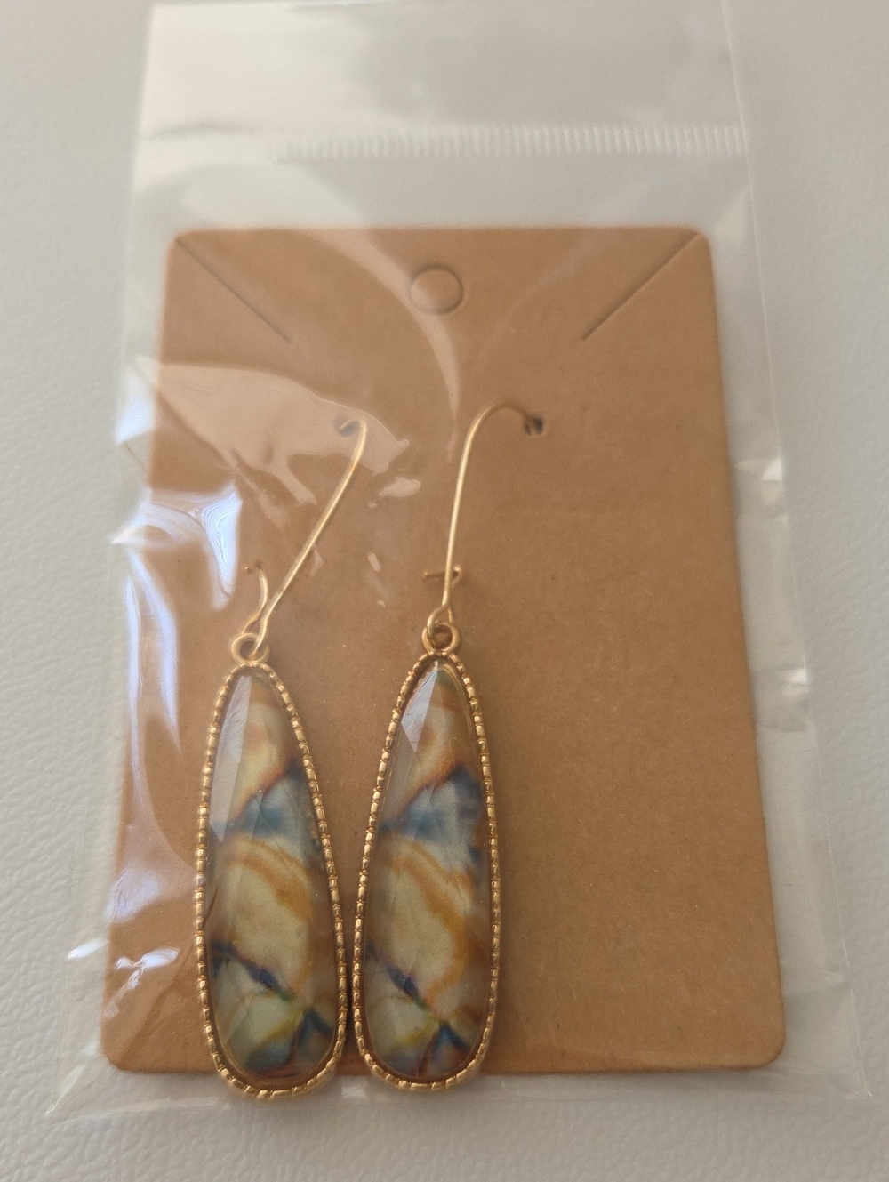 18k Gold Plated Teardrop Marbled Stone Dangle Earrings